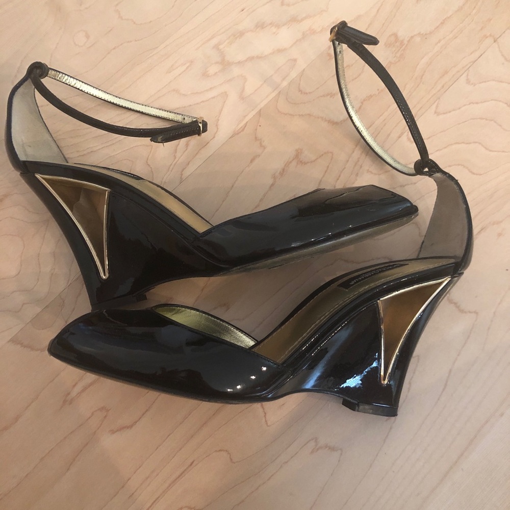 Dolce and Gabanna patent leather peep toe wedge